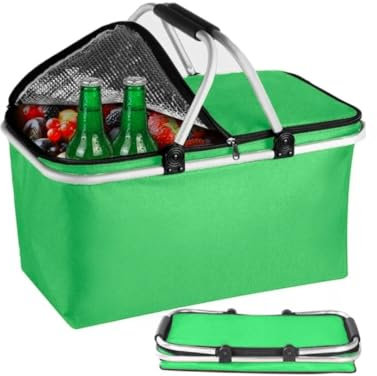 Przydasie - Kühltasche Groß 43x23x21 cm - Isolierte Picknickkorb Thermo mit Aluminiumrahmen - Kühlkorb für Büro, Camping und Reisen - Isoliertasche - Einkaufskorb Isoliert - Grün
