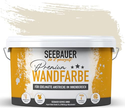 SEEBAUER diy Wandfarbe Braun 5L für Innen (No. 640 Mace Flower) Edelmatte hellbraune Innenfarbe - Brauntöne sehr hohe Deckkraft - Matt, Abwaschbar und Tropffrei