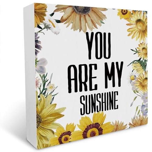 Holz-Schild mit Aufschrift You are My Sunshine, 17,8 x 17,8 cm, rustikales Sonnenblumen-Holz-Schild