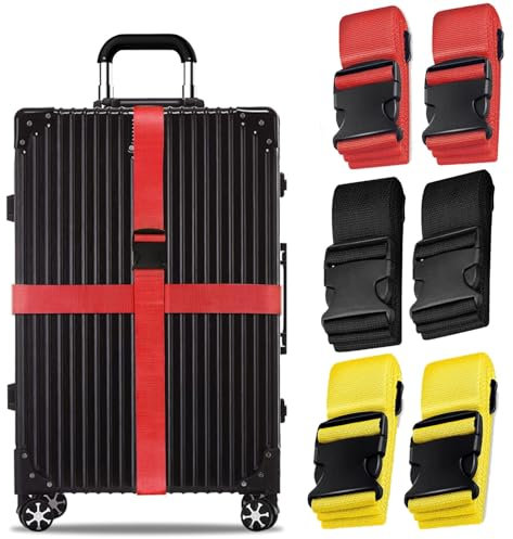 Gepäckgurte für Koffer, 6 Stücke Koffer Gurte, Kofferbänder, Einstellbare Kofferband mit Schnalle, Sicher Reisen Zubehör