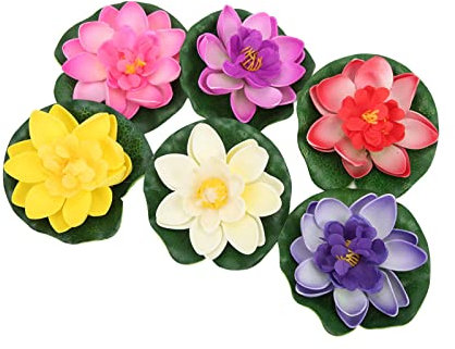 6 Piante Artificiali da Laghetto, Ninfee Galleggianti in 6 Colori, Ideali per Decorazioni Fai da Te, Decorazioni per Piscine e Laghetti, Accessori Fotografici, Leggere e