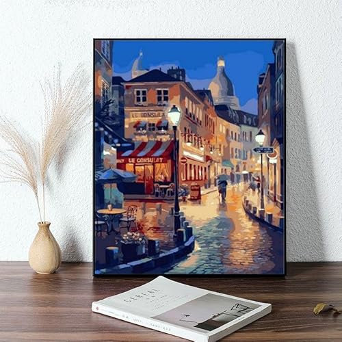 Paris Peinture Par Numero Adulte, 40x30cm Peinture Numéro Paysage Peinture Numero Débutant, Peinture Acrylique Kit de Bricolage Créatif avec Peintures et Pinceaux Pour Enfants Bébutants, Gift