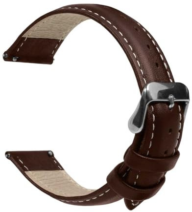 OcioDual Bracelet, Montre Connectée Homme en Cuir Marron Foncé/Fil Blanc 22mm, Bracelets de Montres, Bracelet Montre Femme, Bracelet Montre Connectée à Dégagement Rapide, Bracelet Montre Homme