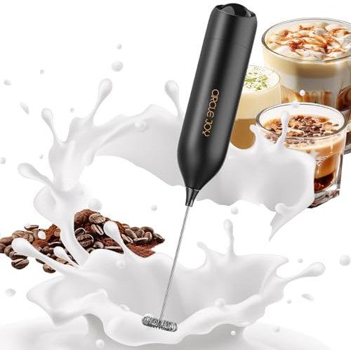 CIRCLE JOY Espumador de Leche Electrico, Espumador de Leche Espumador Leche Funciona con Pilas Cafetera para Matcha Lattes Capuchino, Regalos de Cocina, Negro