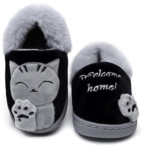 Vunavueya Ragazze Pantofole Scarpe Ragazzi Inverno Pantofola a Collo Basso Bambini Caldo Peluch Ciabatte di Cotone a Casa New Nero 20/21 EU=140CN