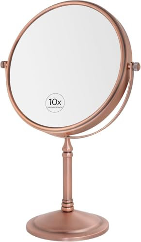 Nicesail Mirror for Dressing Table Rose Gold Magnifying Mirror 10x on Stand - Double-sided - Rustproof - For Bathroom Makeup and Shaving,Diameter 20 cm