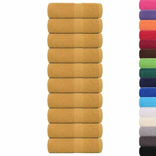 vidaXL Gästetücher 10 STK. Golden 30x50 cm 360 g/m² 100% Baumwolle, Gästehandtuch, Badetuch, Badetuch-Set, Handtuch, Gesichtstuch, Handwaschlappen