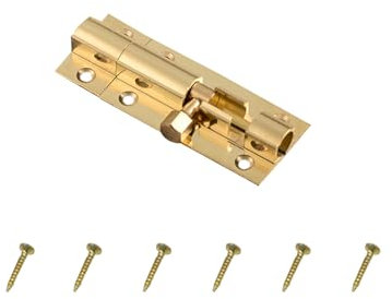 Globellapro 1PC 3inch Gold Solid Brass Door Bolt Lock, Barrel Sliding Lock, Home, Bedroom, Garden