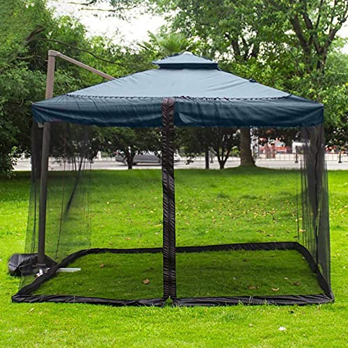 Zanzariera per ombrellone da patio, 3 x 3 m, quadrata, con porta con cerniera e corda regolabile, zanzariera per ombrellone, nera