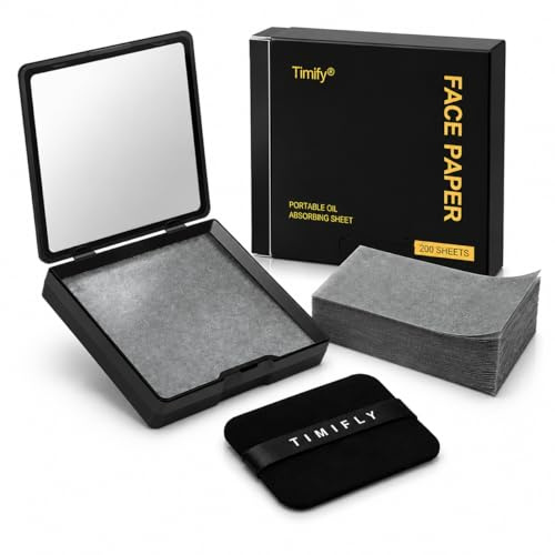 200PCS Facial Blotting Paper with Mirror Case, Oil Absorbing Sheets | 200 facial blotting sheets with a compact mirror case for quick oil control and makeup touch-ups on the go.
