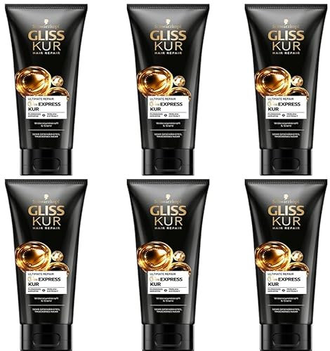 6x Gliss Kur 1-Minute Express Kur Ultimate Repair Haarkur mit Keratin für extrem geschädigtes Haar, schon nach 1 Minute wirksam, 200ml (6er Pack)