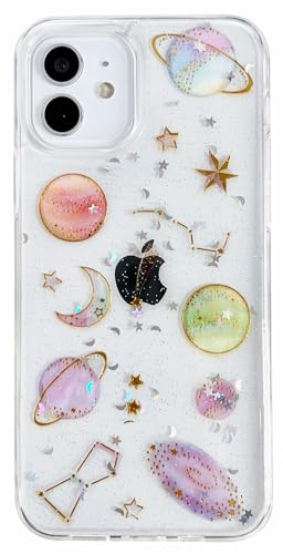 AMART Handyhülle für iPhone 12/iPhone 12 Pro Hülle, Durchsichtig Hülle mit Glitzer Stern Planet Muster Hülle,Klare mit Süß Motiv Weich Aesthetic Silikon Schutzhülle
