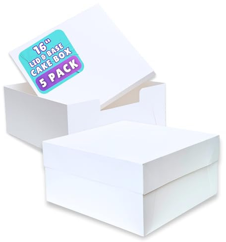 PACK N TRADE Weiße 40,6 cm Kuchenbox, Packung mit 5 quadratischen Karton-Kuchenboxen mit Deckel (40,6 x 40,6 x 15,2 cm), ideal zum sicheren Tragen und Transportieren von Kuchen