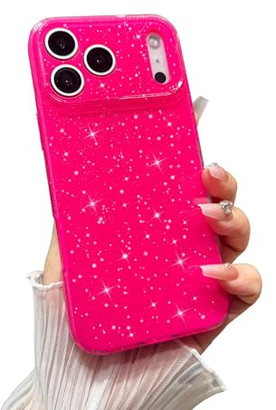 FABSPARK Schutzhülle für iPhone 17 Pro Max, super süß, leuchtende Neon-Glitzer-Hülle, glänzend, funkelnd, mädchenhaft, stoßfest, schlank mit Kameraschutz, iPhone 17 Pro Max 17,5 cm (6,9Zoll), Hot Pink