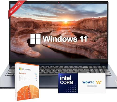 Lenovo IdeaPad 15.6 inch Laptop Computer for Business and Student | Intel Dual Core Processor | Microsoft 365 | 8GB RAM | 256GB SSD + 128GB eMMC | 1TB Cloud Storage | Windows 11 | WOWPC Recovery USB