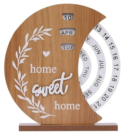 Calendrier Perpetuel en Bois, Calendrier de Table, Calendrier en Forme de Lune, Calendrier Perpétuel Vintage, pour la Maison, le Bureau et le Café, Regalo di Natale per Amici e Parenti