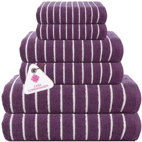 Casa Copenhagen 6-teiliges Badehandtuch-Geschenkset, 600g/m² Dunkelviolett | Ecstatic 100% reine ägyptische Baumwolle: 2 Badetücher, 2 Handtücher, 2 Waschhandschuhe fürs Bad (Geschenkset Damen & Herren)