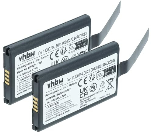 vhbw 2X Akku kompatibel mit Wasp DT10RF 2D, DT10RF, DT10 Barcodescanner POS (1000 mAh, 3,7 V, Li-Ion)