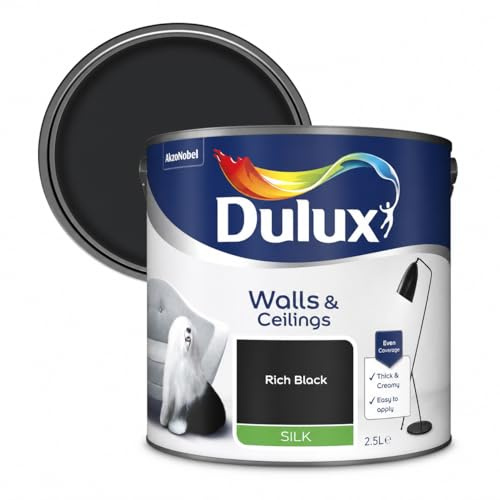 DRW Rich Black Silk Emulsion Paint 2.5L | Interior Wall and Ceiling Paint | Smooth Mid Sheen Silk Finish | Durable Everyday Room Paint for Living Room Bedroom Hallway and Dining Room