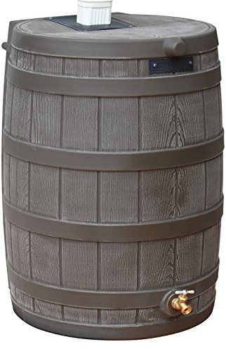 Good Ideas Rain Wizard Water Collection Plastic Barrel Tank System, 50 Gallon, Oak - Portable Outdoor Rainwater Catcher and Storage Drum with Robust Metal Spigot and Fine Mesh Screen