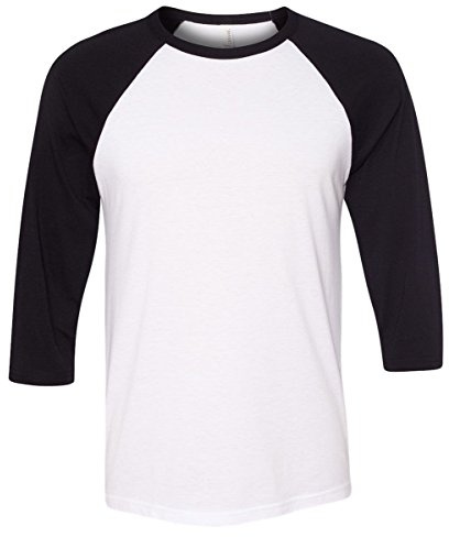 Canvas 3/4 Sleeve Raglan Baseball T-Shirt. 3200 - Medium - White / Black (US)