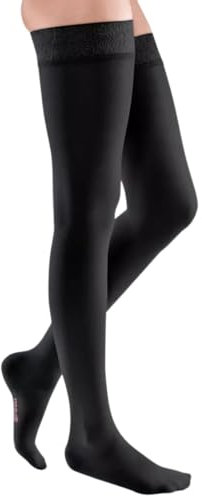 medi mediven elegance - 0268513 Oberschenkellange Damen Kompressionsstrümpfe mit geschlossener Spitze | CCL2 | Weites Noppen-Haftband | Schwarz | Gr. III normal