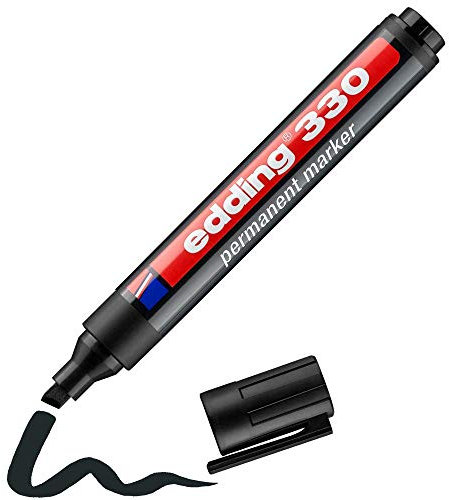 edding 330 Marqueur permanent - noir - 1 stylo - pointe biseautée 1-5 mm - sèche vite, résiste à l'eau et aux frottements - pour carton, plastique, bois, métal, verre