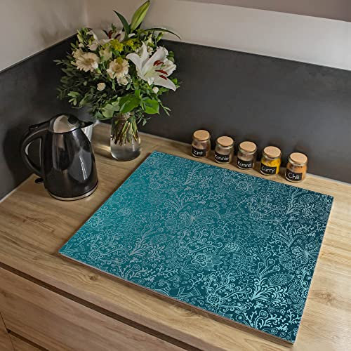 banjado® Herdabdeckplatte Glas 1-teilig 60x52 cm/Schneidebrett Herdabdeckung mit Motiv Mandala Landschaft/Herdabdeckplatten Ceranfeld 1teilig / Schneidebrett Glas individuell einsetzbar