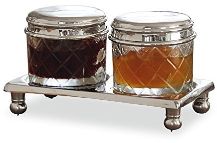 LOBERON Dosen 2er Set Aiton, inkl. passendem Tablett, mit Rautenschliff, Aufbewahrung, Tischaccessoires, Küchenutensilien, Glas, Messing, klar/silber