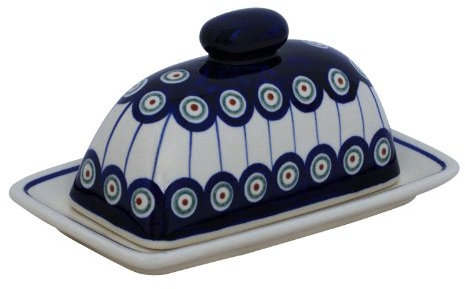 Bunzlauer Keramik Butterdose für 100-125g Kräuterbutter, 19,1x11.1x 8,6 cm, Dekor 8