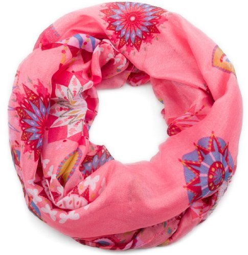 style3 Damen Schal weicher Loop-Schal mit grafischem Ethno-Blumen-Muster One size, SCHAL Farbe:Rosa