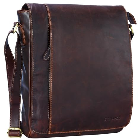 STILORD 'Paul' Umhängetasche Herren Leder Hochformat Messenger Bag im Vintage Design Ledertasche für 13,3 Zoll MacBook iPad DIN A4 Herrentasche Echtleder, Farbe:cognac - dunkelbraun