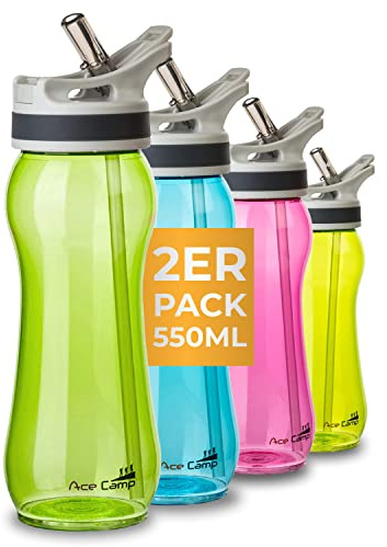 AceCamp TRITAN Trinkflasche | Sportflasche | BPA-frei I für alle Getränke I 2 x Springdeckel grün 550 ml