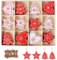 SERWOO Set mit 48 Weihnachtsverzierungen aus Holz mit Loch Weihnachtsbaum + 2 Aufbewahrungsboxen + 5 Stück Schnüre Ornament Zubehör Weihnachten Dekoration Weihnachtsbaum (12 Modelle)