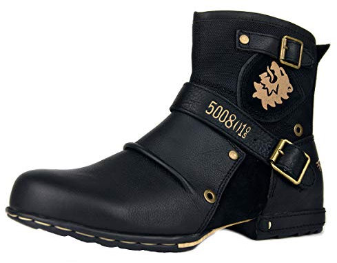 OSSTONE Chukka Stivali Cowboy Biker Boots Maschio Mens motociclo Botas cerniera su in Pelle Vitello Western retrò stile Uomo Caviglia Stivaletti Boots OS-5008-1-N,nero,US11