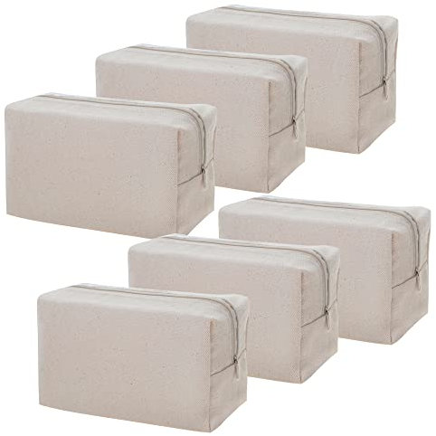 Aspire Lot de 6 Trousses cosmétiques en Toile Vierge, 100% Coton, Trousse de Toilette de Voyage Portable, 17,8 x 10,2 x 7,6 cm