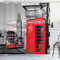 ABAKUHAUS Europa Duschvorhang, London Retro Telefonzelle, Stoffliches Gewebe Badezimmerdekorationsset mit Haken, 175 x 240 cm, Grau Rot