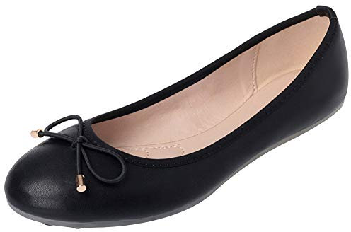 ANUFER Women's Lovely Bowknot Soft Slip-on Ballet Flats Pumps Dolly Shoes Round Toe Black SN02752 UK6=EU39.5=CN41