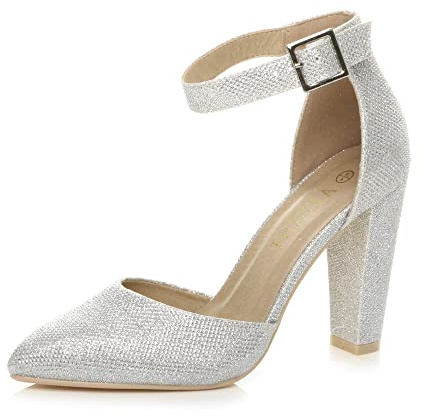 AJVANI high Block Heel Ankle Strap Pointed Court Shoes Size 7 40