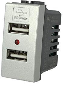 Presa Doppio USB Compatibile Con Bticino Living Light, Modulo Caricatore Da Muro 2 Porte USB 5V 2,1A (Grigio)