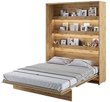 Schrankbett Bed Concept, Wandklappbett mit Lattenrost, V-Bett, Wandbett Bettschrank Schrank mit integriertem Klappbett Funktionsbett (BC-12, 160 x 200 cm, Artisan Eiche, Vertical)