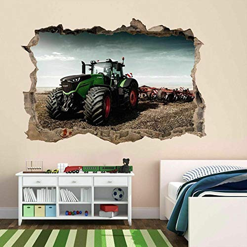 3D Gebrochen Wand Wandabziehbilder,Traktor Auf Dem Bauernhof,Kinderzimmer Babyzimmer Entfernbare Wandtattoos Wandbilder 60x90cm