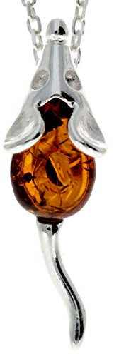 Genuine Cognac Baltic Amber & Sterling Silver Little Mouse Pendant without Chain - GL2009C