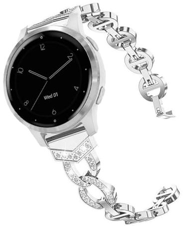 Ahayo Correa de reloj brillante para Garmin Vivoactive 4S/Venu 2S/Vivomove 3S, aleación de metal de 18 mm con cristal brillante, pulsera de liberación rápida para mujer Fossil Gen 6, 18mm, Metal