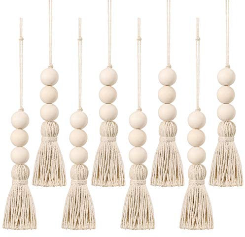 Garneck 8 Piezas de Cuerda de Algodón Retro Adornos de Borla Natural Cuentas Colgantes Manija de La Puerta Decoraciones para La Ventana del Hogar de La Pared