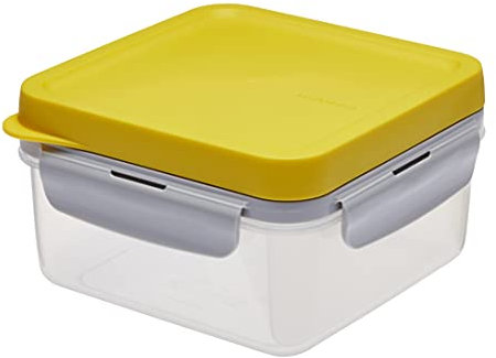 Lock & Lock to-GO Lunch Box – Brotdose mit 2 Fächern - aus hochwertigem, transparentem Kunststoff, bpa-frei – auslaufsicher – quadratisch, 1,2 Liter, gelb