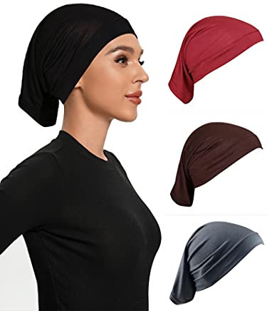 4 Stück Unterschal Hijab Undercap Hijab Tube Cap Hijab Cap Set für Frauen, Schwarz/Burgunderrot/Braun/Dunkelgrau, M/L