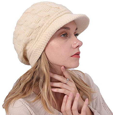 Gajaous Damen Winter Gefütterte Basken mütze Mütze Strick Ballon mütze Warm Slouchy Mütze mit Visier