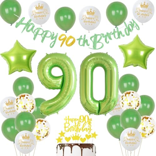 Grün 90. Geburtstag Dekoration frau ,Grün Tortendeko Geburtstag 90 Jahre mann,90 frauen mann Party Deko,Tortendeko 90. Männer frauen,Geburtstagsdeko 90 Jahre