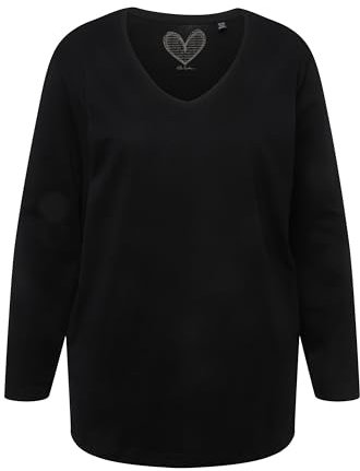Ulla Popken Damen Basic-v-shirt, Langarm T-Shirts, Schwarz, 50-52 EU